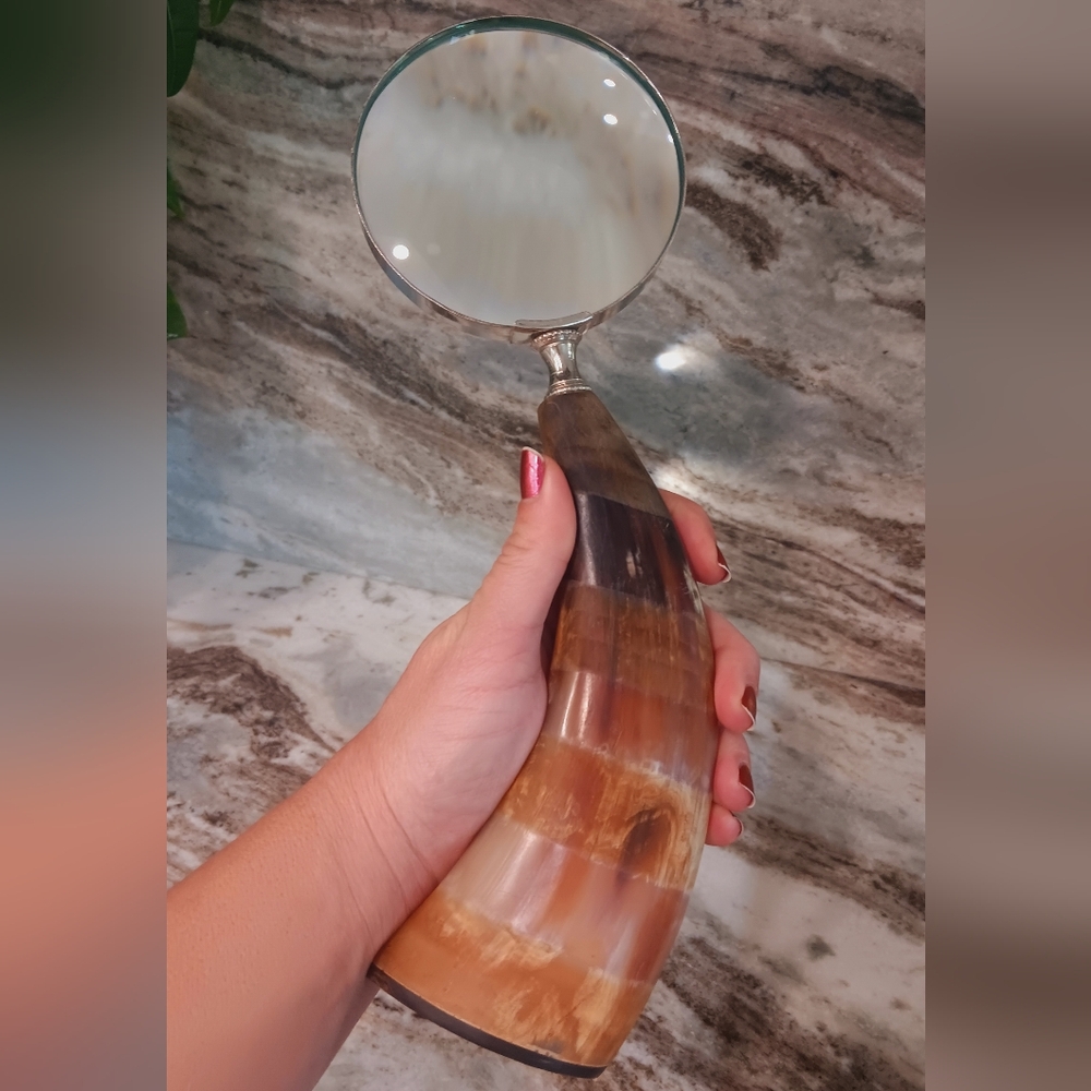 Vintage Bull Horn Magnifying Glass Real Hollow Horn Handle Desk Magnifier 12"